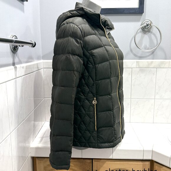Michael Kors Down Puffer Jacket Packable Quilted Down Khaki Women' Sz Med - Picture 10 of 13